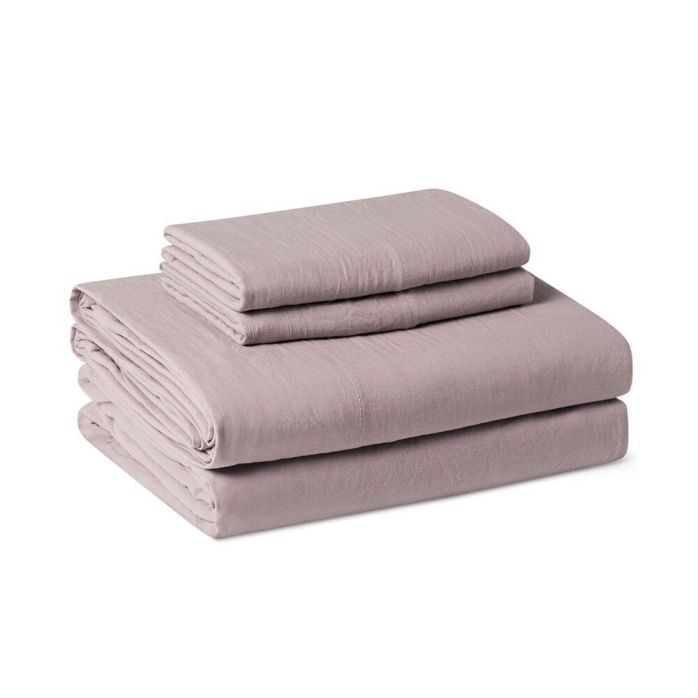 KING Amazon Basics Brushed Microfiber Sheet Set, Extra Soft, 4-Piece Purple